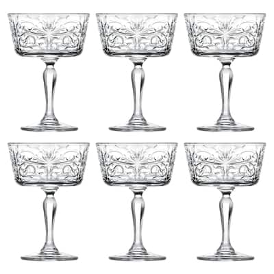 Majestic Gifts Inc. Crystal Champagne Goblet Set/6 w/ Textured Design- 9oz. -Made in Europe