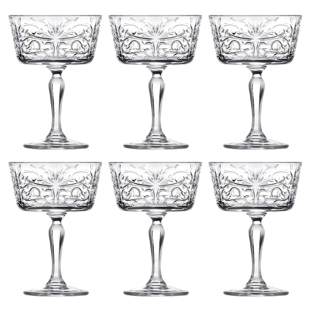 Majestic Gifts Inc. Crystal Champagne Goblet Set/6 w/ Textured Design- 9oz. -Made in Europe