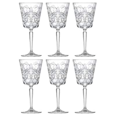 Majestic Gifts Inc. Crystal Wine/ Water Goblets Set/6 w/ Textured Design- 11oz. -Made in Europe