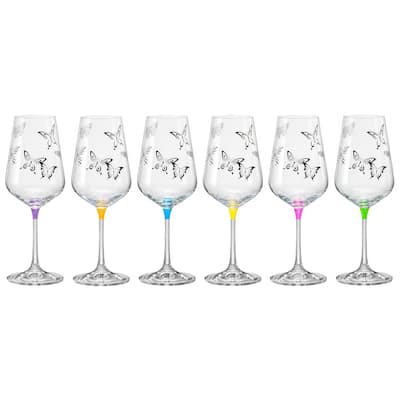 Majestic Gifts Inc. Set/6 assorted Colors Butterfly Imprinted Wine Glasses- 12 oz. -Made in Europe