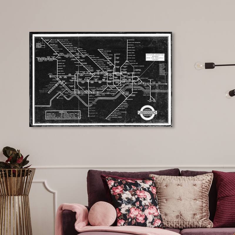 Wynwood Studio 'London Underground Map 1934' Maps and Flags Wall Art Canvas Print - Black, Gray