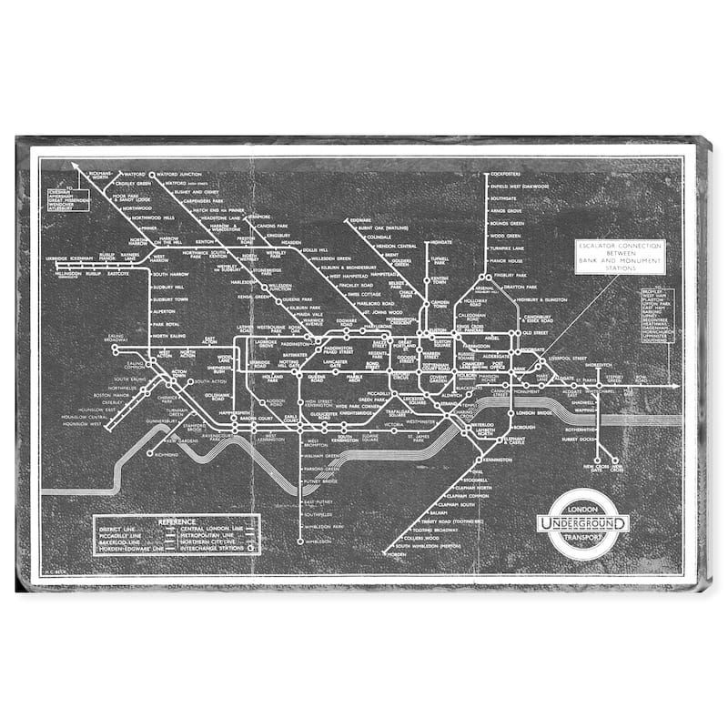 Wynwood Studio 'London Underground Map 1934' Maps and Flags Wall Art Canvas Print - Black, Gray