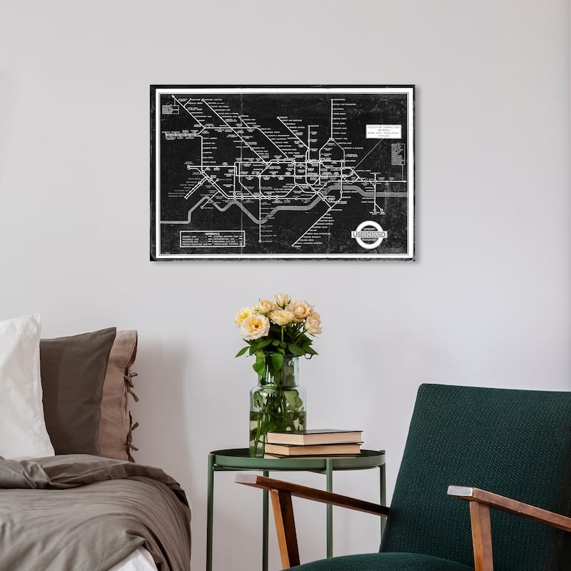 Wynwood Studio 'London Underground Map 1934' Maps and Flags Wall Art Canvas Print - Black, Gray - 24 x 16