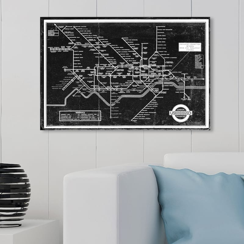 Wynwood Studio 'London Underground Map 1934' Maps and Flags Wall Art Canvas Print - Black, Gray - 30 x 20