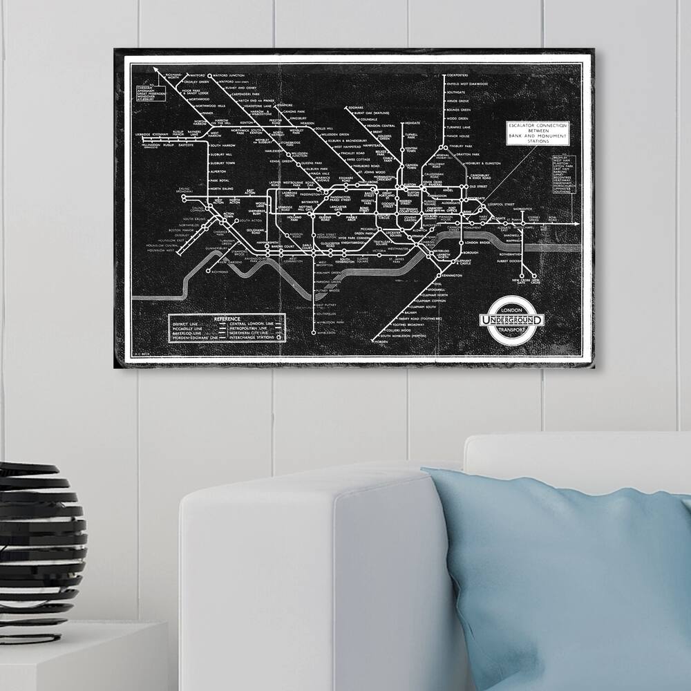 Wynwood Studio 'London Underground Map 1934' Maps and Flags Wall Art Canvas Print - Black, Gray