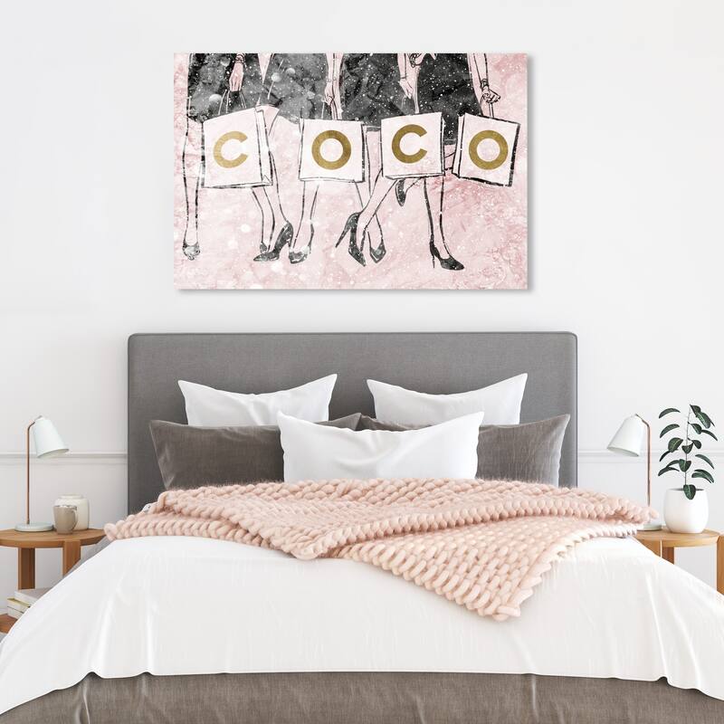 Wynwood Studio 'Shopping Girls Luxe Blush' Fashion and Glam Wall Art Canvas Print - Pink, Gold