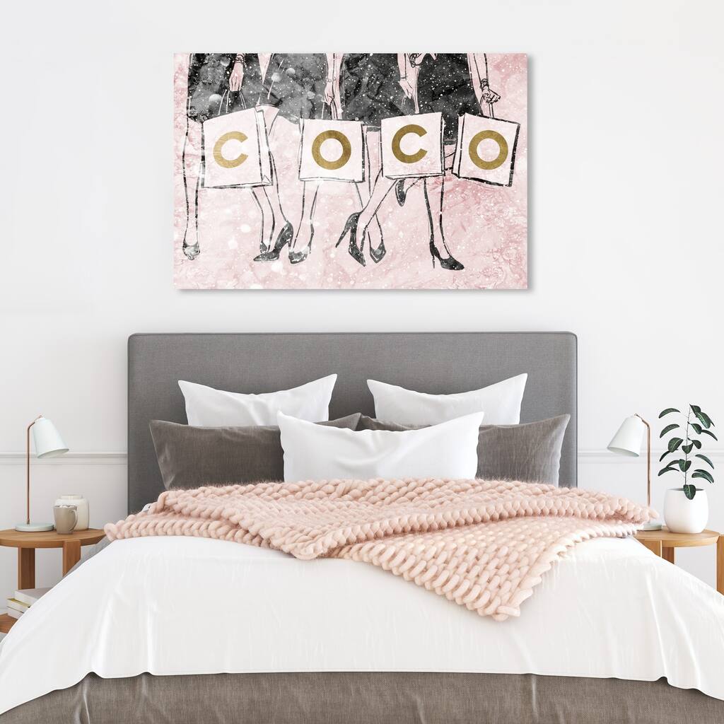 Wynwood Studio 'Shopping Girls Luxe Blush' Fashion and Glam Wall Art Canvas Print - Pink, Gold