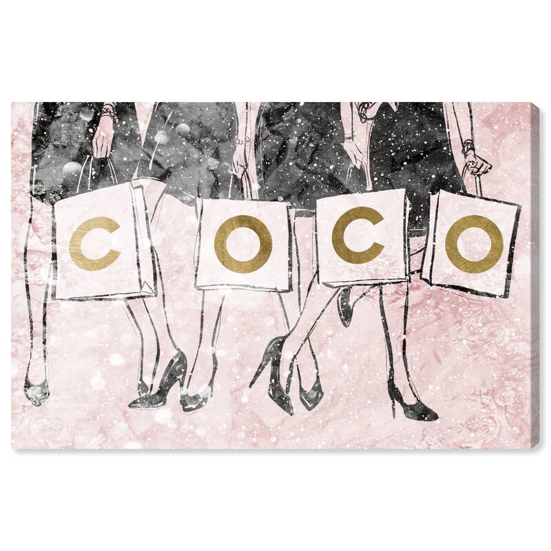 Wynwood Studio 'Shopping Girls Luxe Blush' Fashion and Glam Wall Art Canvas Print - Pink, Gold