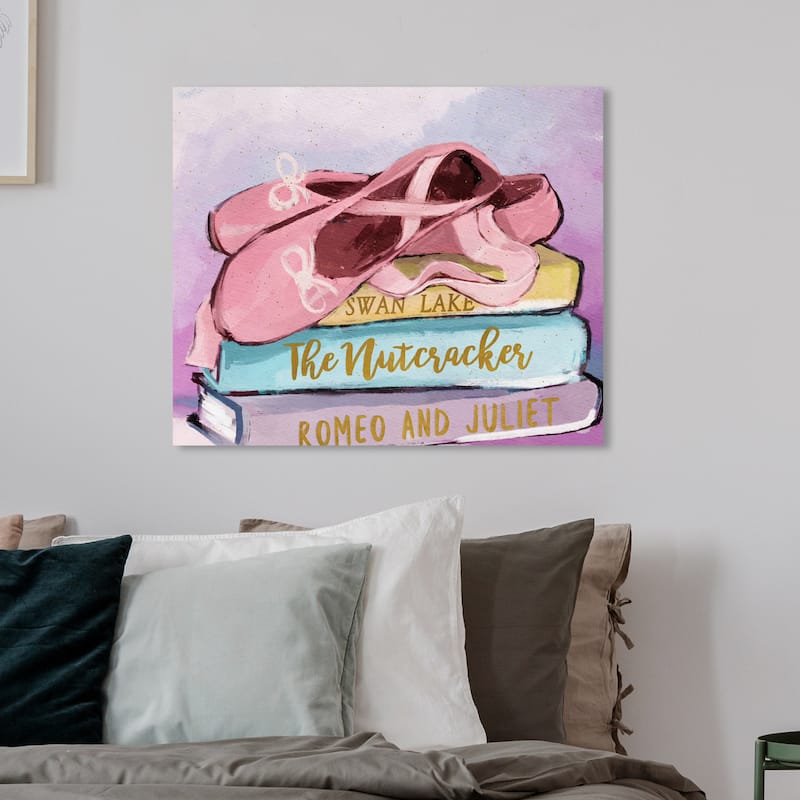 Wynwood Studio 'Ballerina Shoes and Books' Music and Dance Wall Art Canvas Print - Pink, Blue - 24 x 16