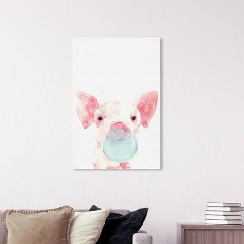 Wynwood Studio 'Piglet Bubblegum' Animals Wall Art Canvas Print - Pink, Blue