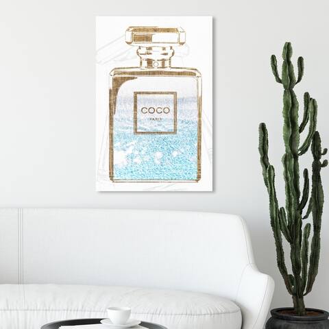 Wynwood Studio 'Perfume Water Love Light' Fashion and Glam Wall Art Canvas Print - Gold, Blue