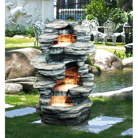 Rock 4 Level Fountain With Halogen Light