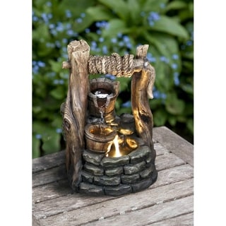 Tree Trunk Fountain With 3 Leaves & LED