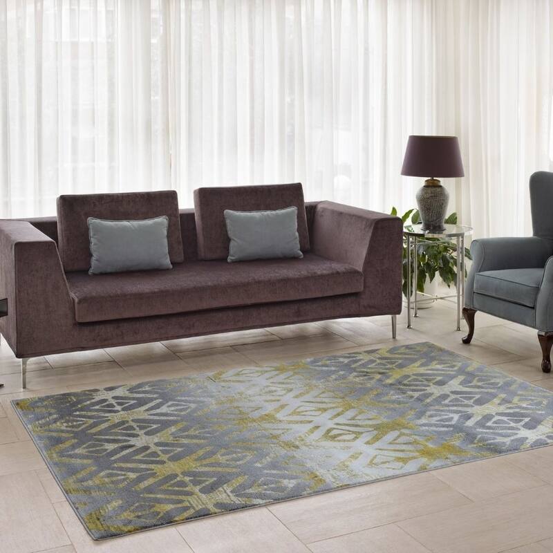 Geometric Living Room Bedroom Area Rug in Silver Gold 3x5 5x7 6 by 8 8 by 10 Feet