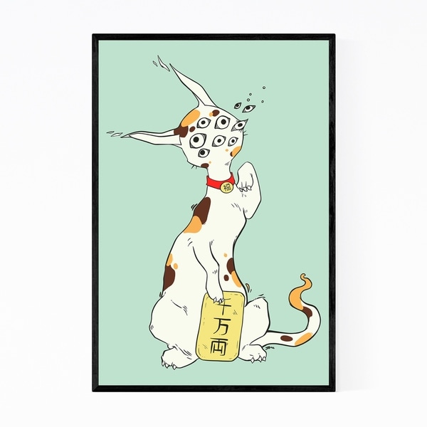 Noir Gallery Japanese Calico Maneki-Neko Cat Framed Art Print