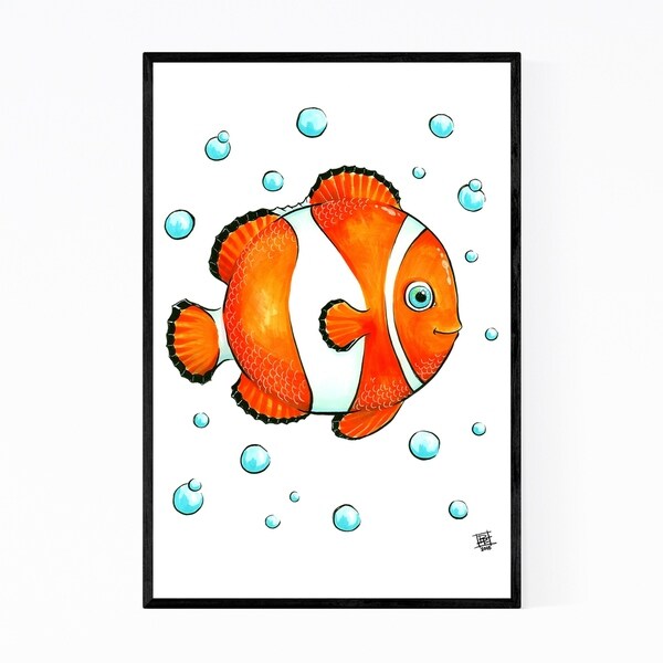 Noir Gallery Clownfish Bubbles Childrens Art Nursery Framed Art Print