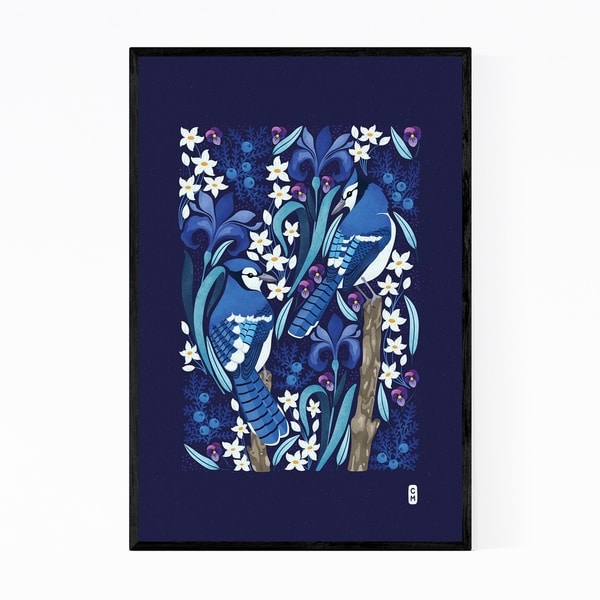 Noir Gallery Blue Jays Birds Minimal Floral Framed Art Print