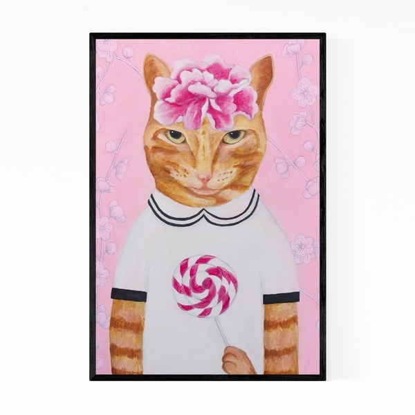 Noir Gallery Funny Cat Lollypop Food Pastel Framed Art Print