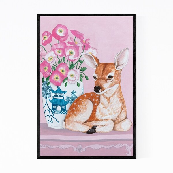 Noir Gallery Chinoiserie Vase Floral Deer Framed Art Print