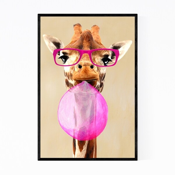 Noir Gallery Funny Giraffe Bubblegum Painting Framed Art Print