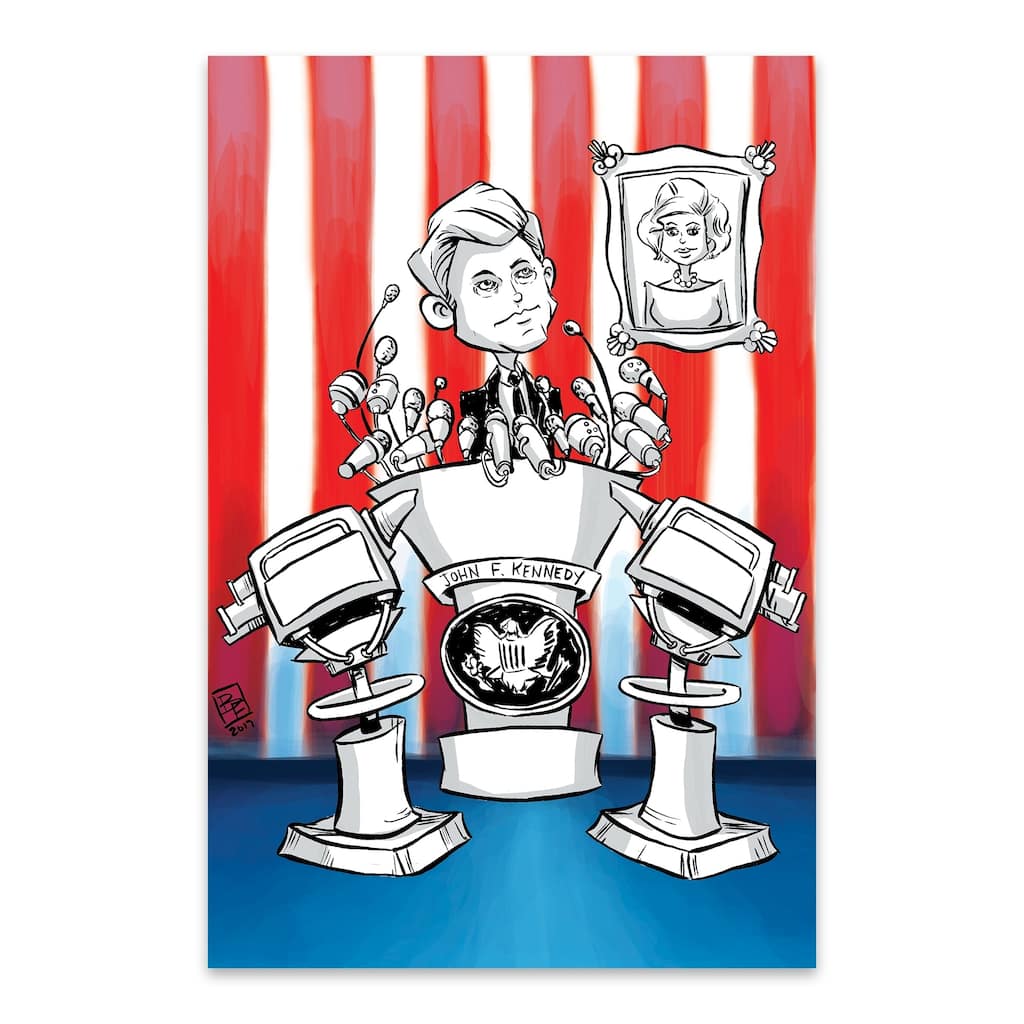 Noir Gallery John F Kennedy American Flag Illustration Metal Wall Art Print