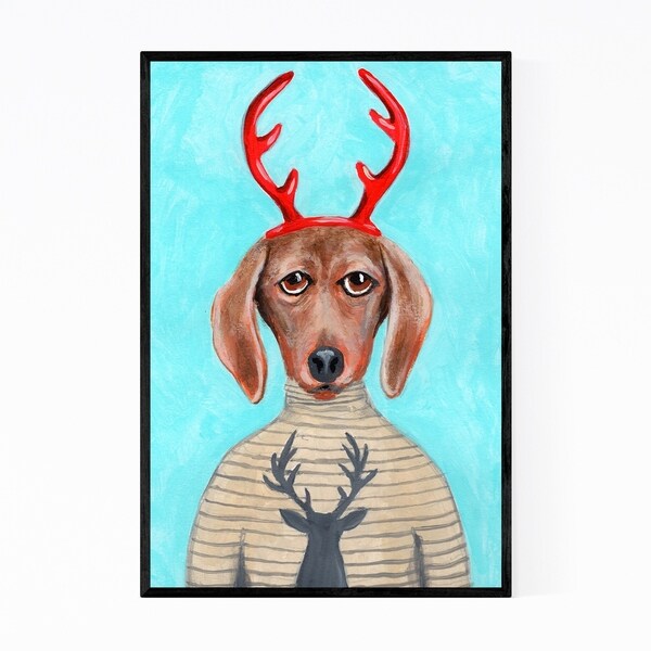 Noir Gallery Funny Dachshund Dog Deer Painting Framed Art Print