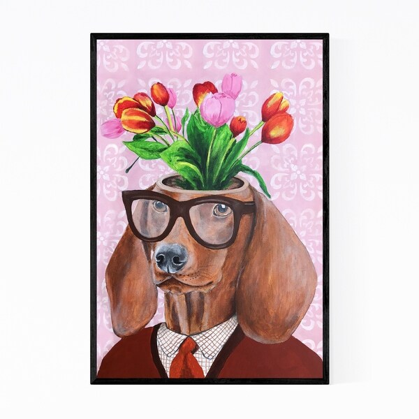 Noir Gallery Dachshund Dog Flowers Painting Framed Art Print