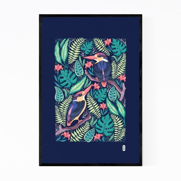 Noir Gallery Kingfishers Birds Minimal WIldlife Illustration Framed Art Print