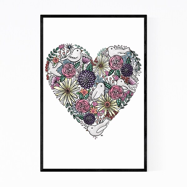 Noir Gallery Heart Love Cute Floral Botanical Framed Art Print