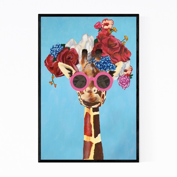 Noir Gallery Flower Power Giraffe Painting Framed Art Print
