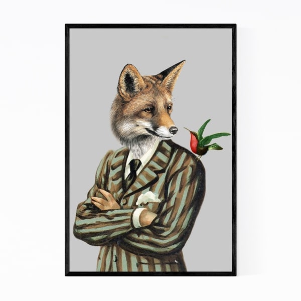 Noir Gallery Funny Fox Bird Painting Framed Art Print