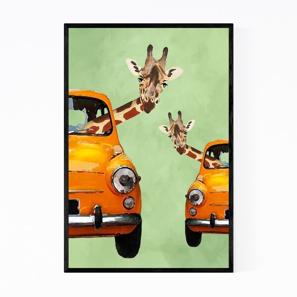 Noir Gallery Giraffes In Yellow Cars Painting Framed Art Print