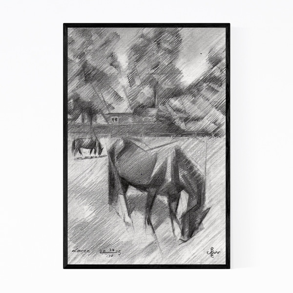 Noir Gallery Horse Animal Drawing Framed Art Print