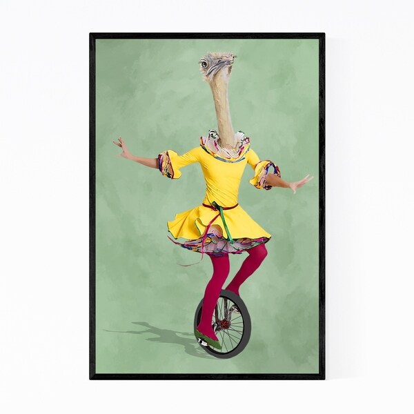 Noir Gallery Funny Ostrich Monocycle Painting Framed Art Print