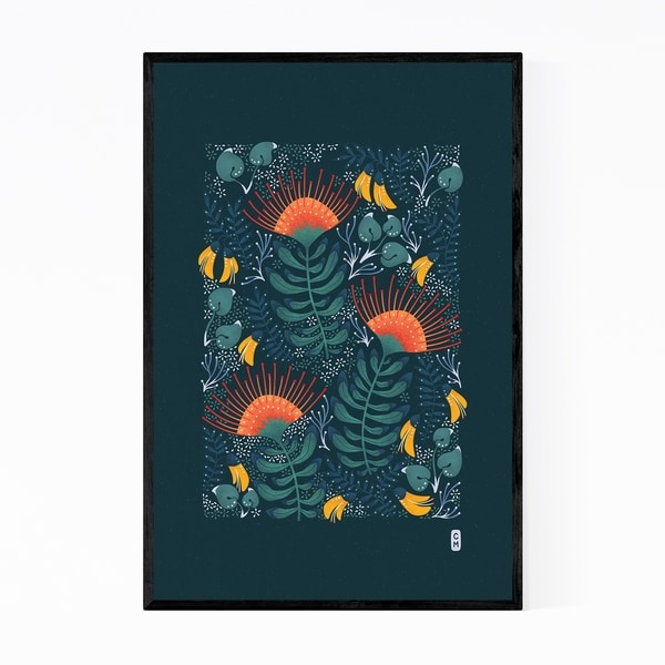 Noir Gallery Protea Bird Kowhai Floral Botanical Framed Art Print