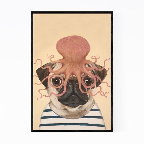 Noir Gallery Funny Pug Octopus Painting Framed Art Print
