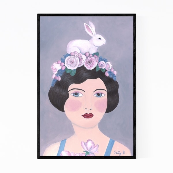 Noir Gallery Feminine Woman Rabbit Floral Framed Art Print