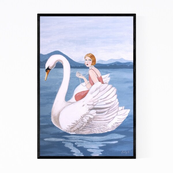 Noir Gallery Feminine Woman Swan Nature Mountains Framed Art Print