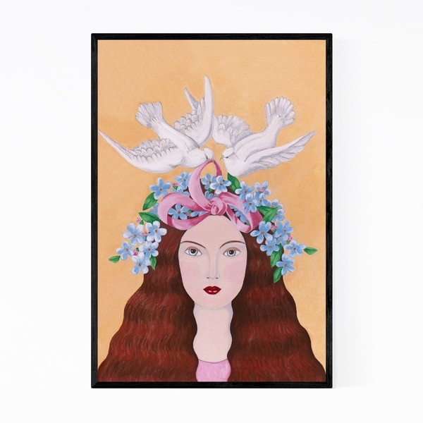 Noir Gallery Women Feminine Floral Doves Bird Framed Art Print