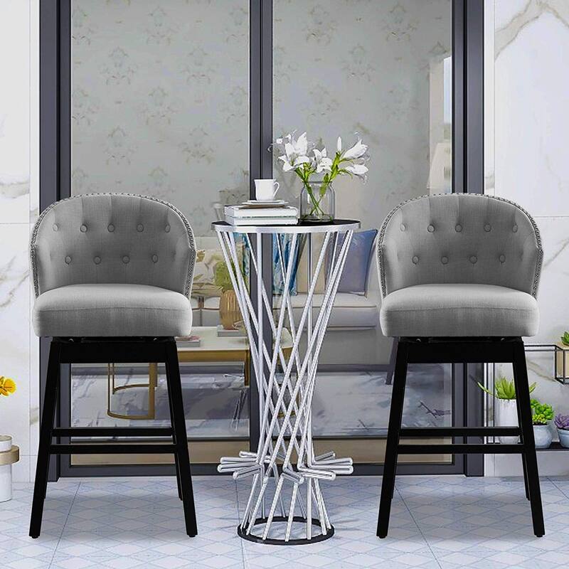 Copper Grove Arichuna Solid Wood Swiveling Grey Tufted Bar Stools (Set of 2)