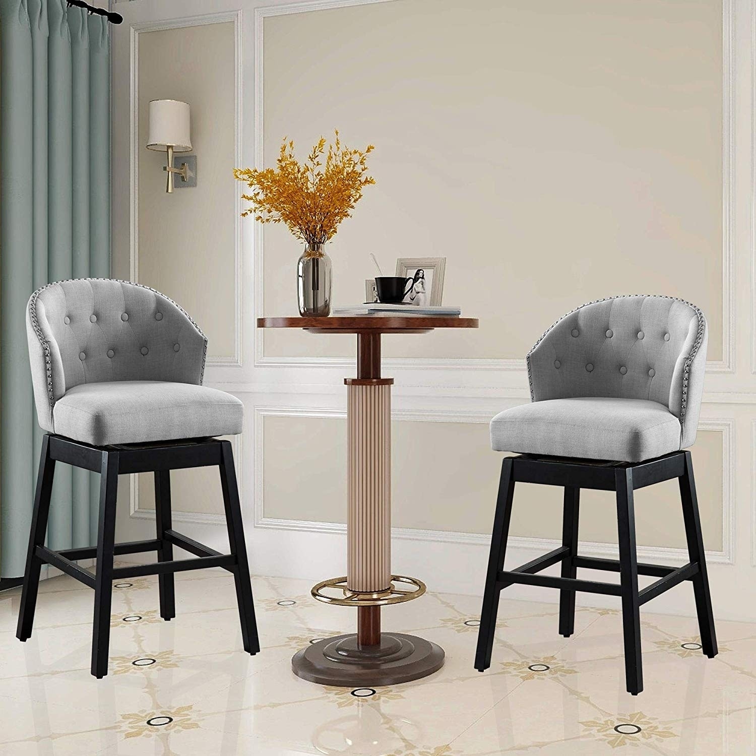 Shop Vanity Art Kitchen Bar Stools Set Of 2 Solid Wood Tufted