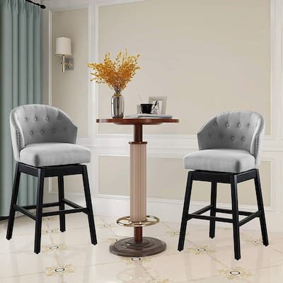 Copper Grove Arichuna Solid Wood Swiveling Grey Tufted Bar Stools (Set of 2)