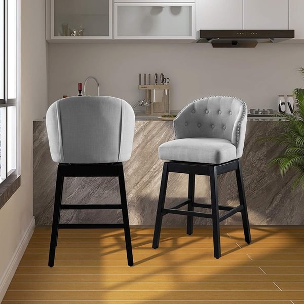 Shop Vanity Art Kitchen Bar Stools Set Of 2 Solid Wood Tufted