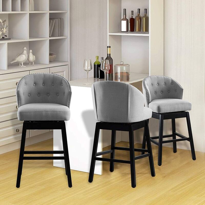 Copper Grove Arichuna Solid Wood Swiveling Grey Tufted Bar Stools (Set of 2)