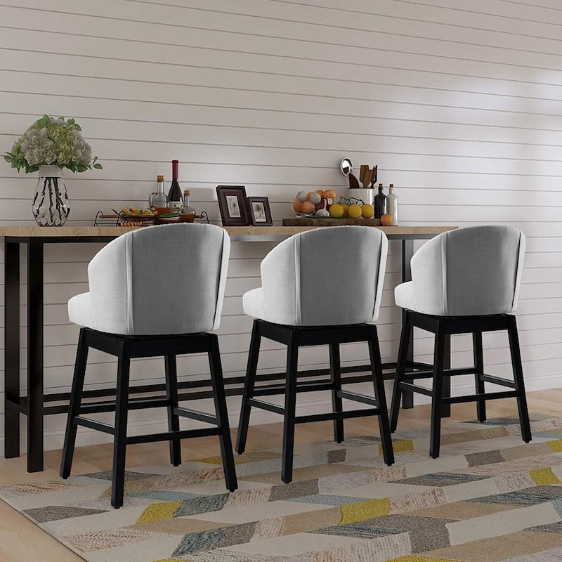 Copper Grove Arichuna Solid Wood Swiveling Grey Tufted Bar Stools (Set of 2)