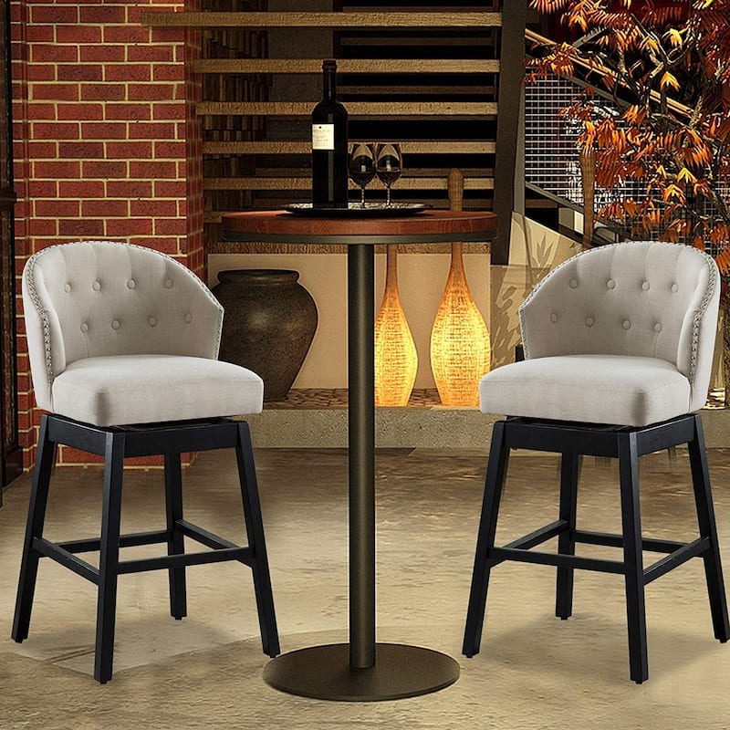 Copper Grove Arichuna Solid Wood Swiveling Tan Tufted Bar Stools (Set of 2)
