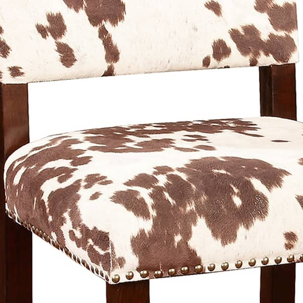 Shop Wooden Bar Stool With Cow Print Upholstery Brown And White