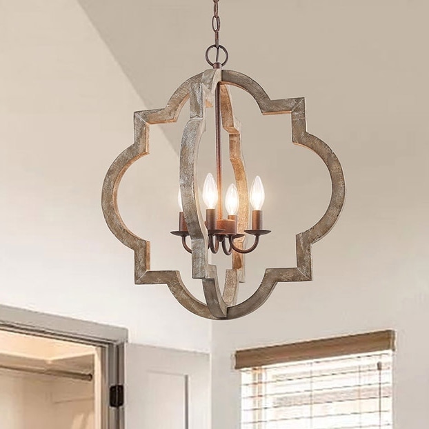 The Gray Barn Hester Gulch Farmhouse Chandelier with 4-light Hanging Lighting Fixture for Kitchen Island (Taupe) - Chandeliers For Bedrooms by Overstock.com