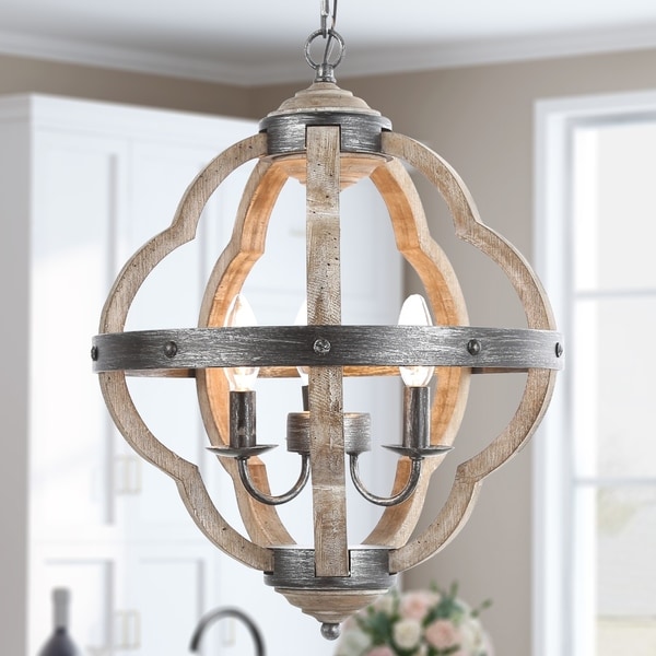The Gray Barn Rockinghorse Farmhouse Light with 3-lights Chandelier-lights for Kitchen Island (Taupe) - Chandeliers For Bedrooms by Overstock.com