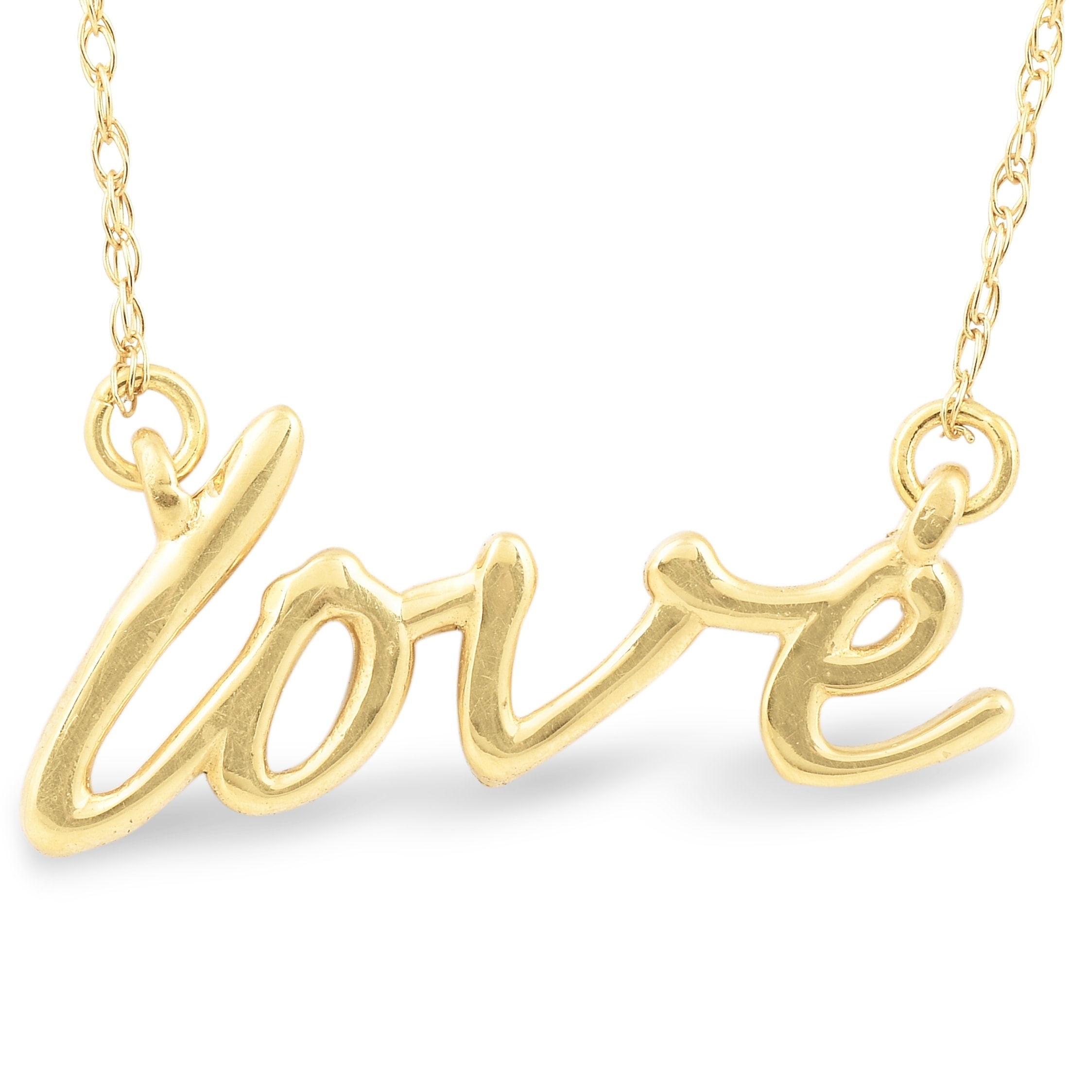 14k Yellow Gold Love Script Pendant Necklace With 18 14k Yellow Gold Chain Overstock